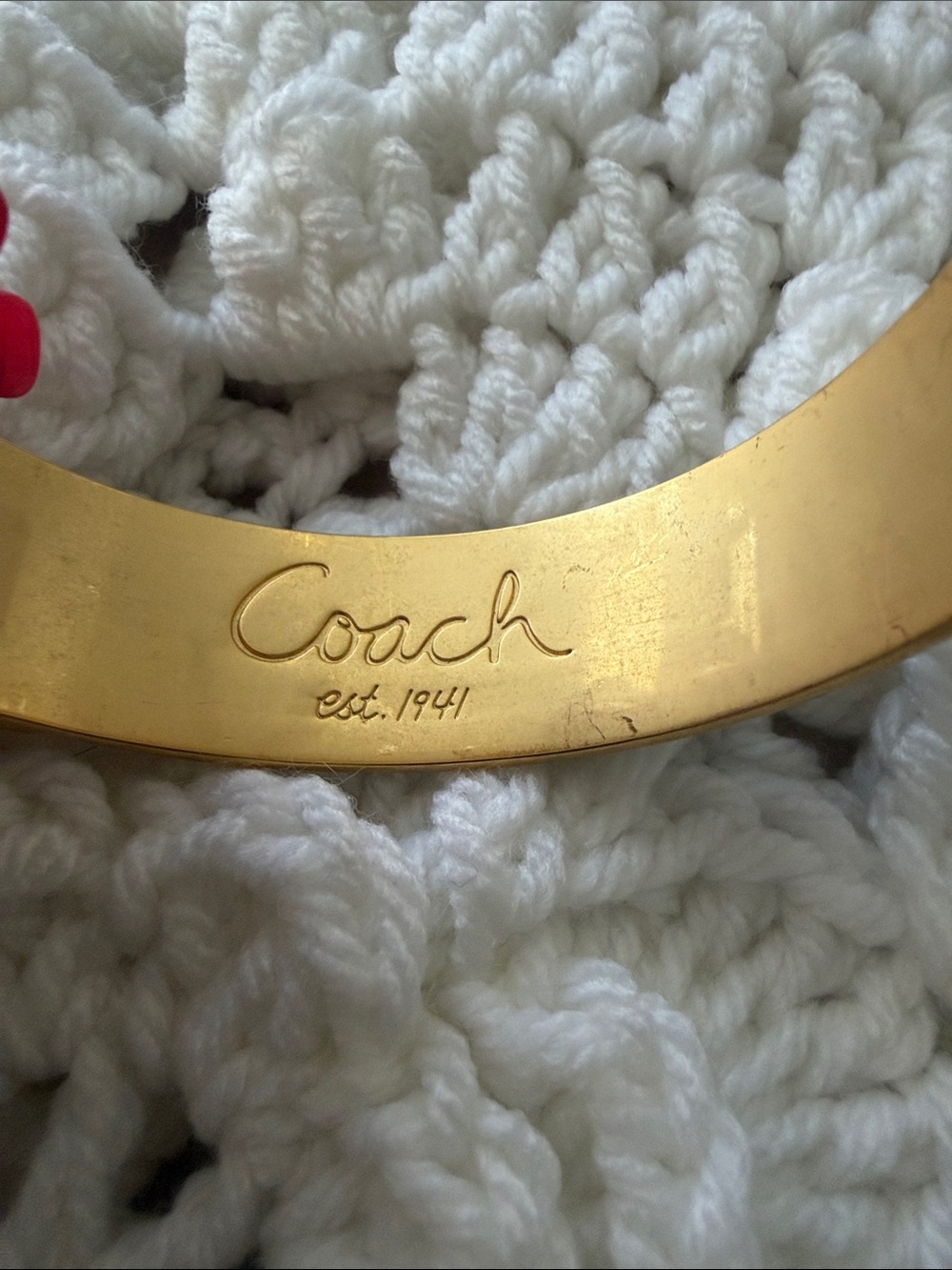 Coach Gold-Tone Enamel Bangle with Pink, Cream, Lime, Rust, and Brown Panels - Picture 3 of 5